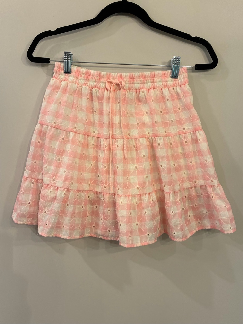 Altar'd State Pink Eyelet Tiered A-Line Skirt